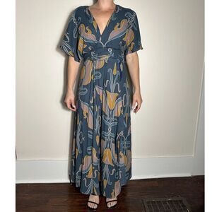 Free People Blue and Yellow Maxi Dress